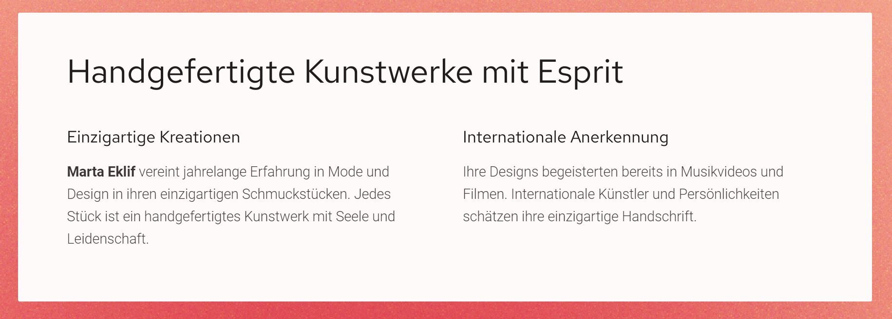 Handgefertigter Schmuck mit Esprit; Fotos und Präsentation von Andreas Ewert für Schmuckdesign Marta Eklif Baden-Baden