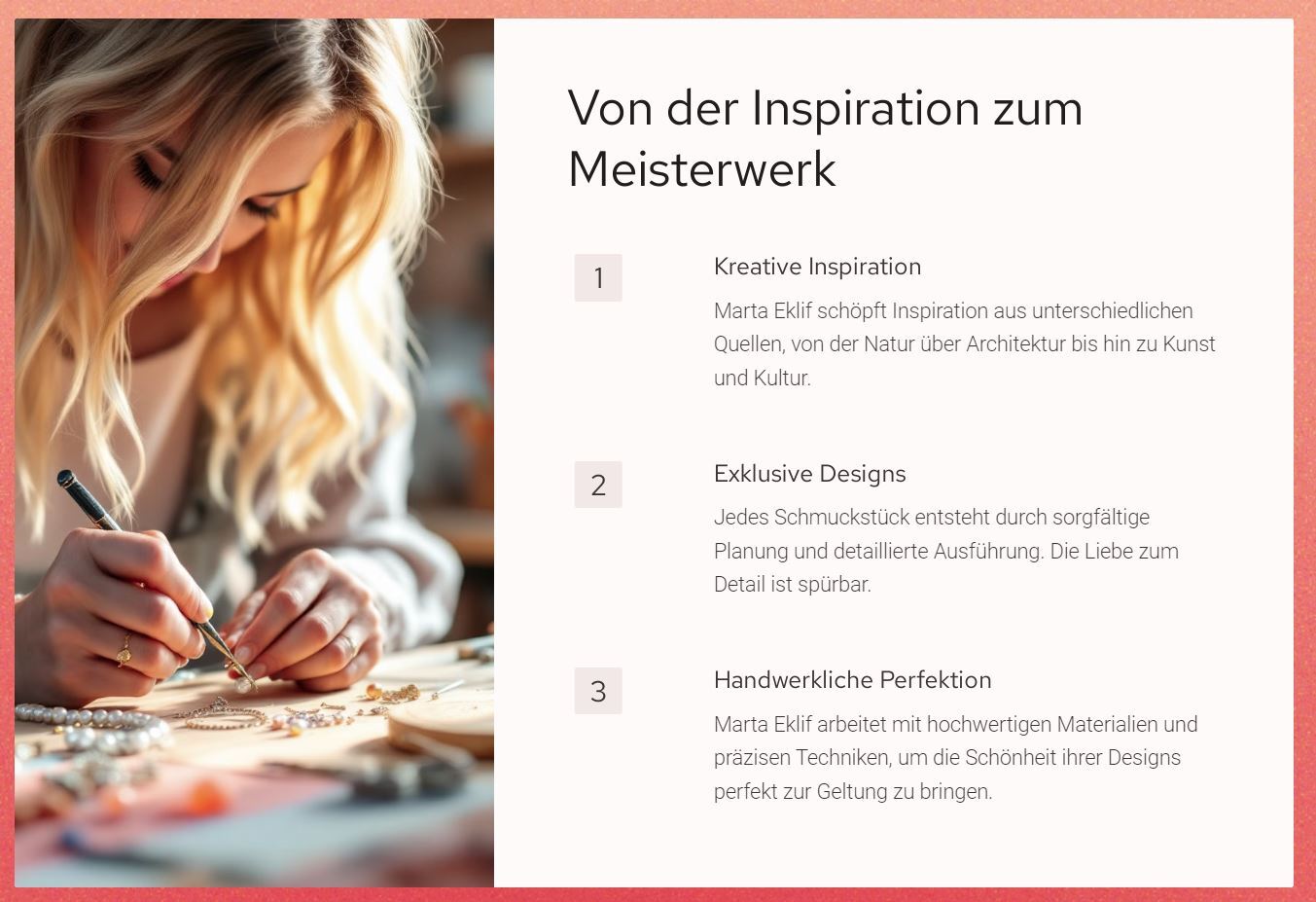 Von der Inspiration zum Meisterwerk; Fotos und Präsentation von Andreas Ewert für Schmuckdesign Marta Eklif Baden-Baden